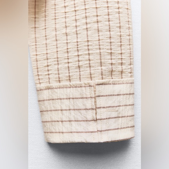 Zara NWT wrinkled effect long sleeve collared button front cropped shirt - Picture 11 of 14
